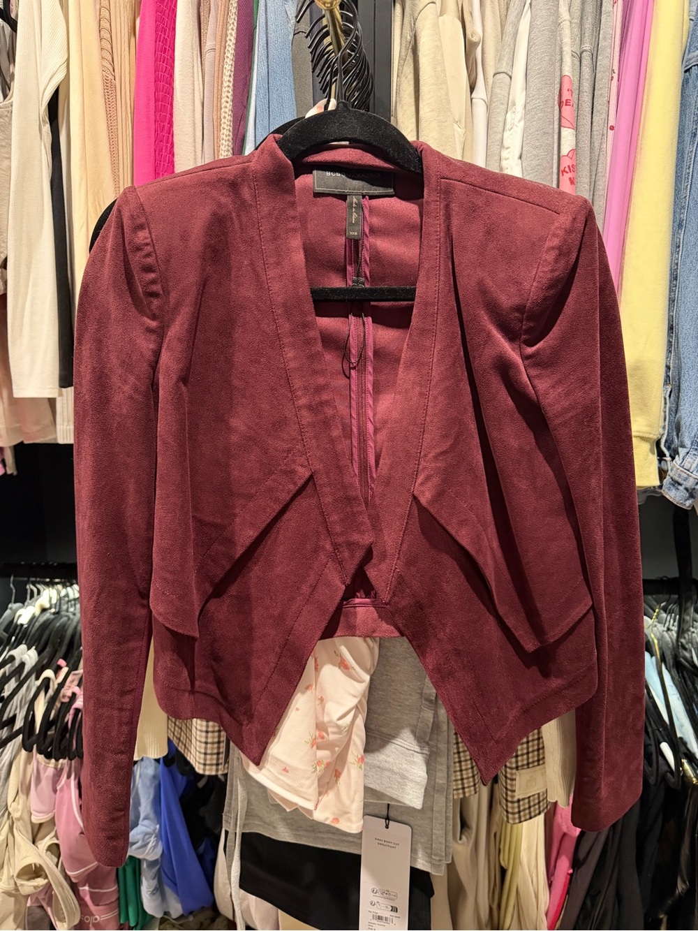BCBGMaxAzria Draped Open-Front Blazer in Deep Burgundy